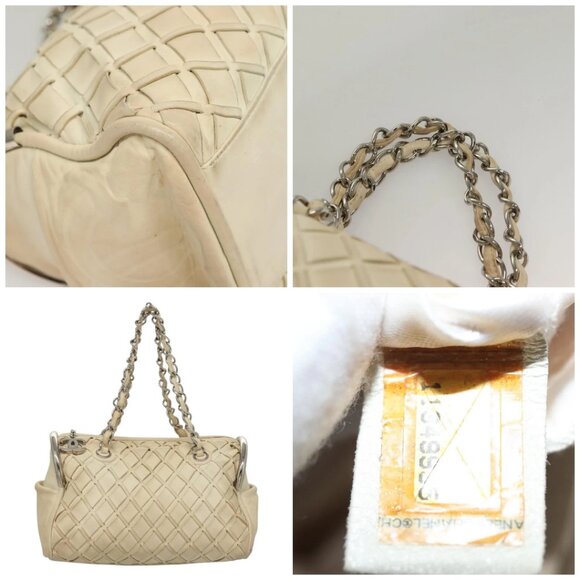 CHANEL Chain Hand Bag Leather White Silver CC - Picture 9 of 14